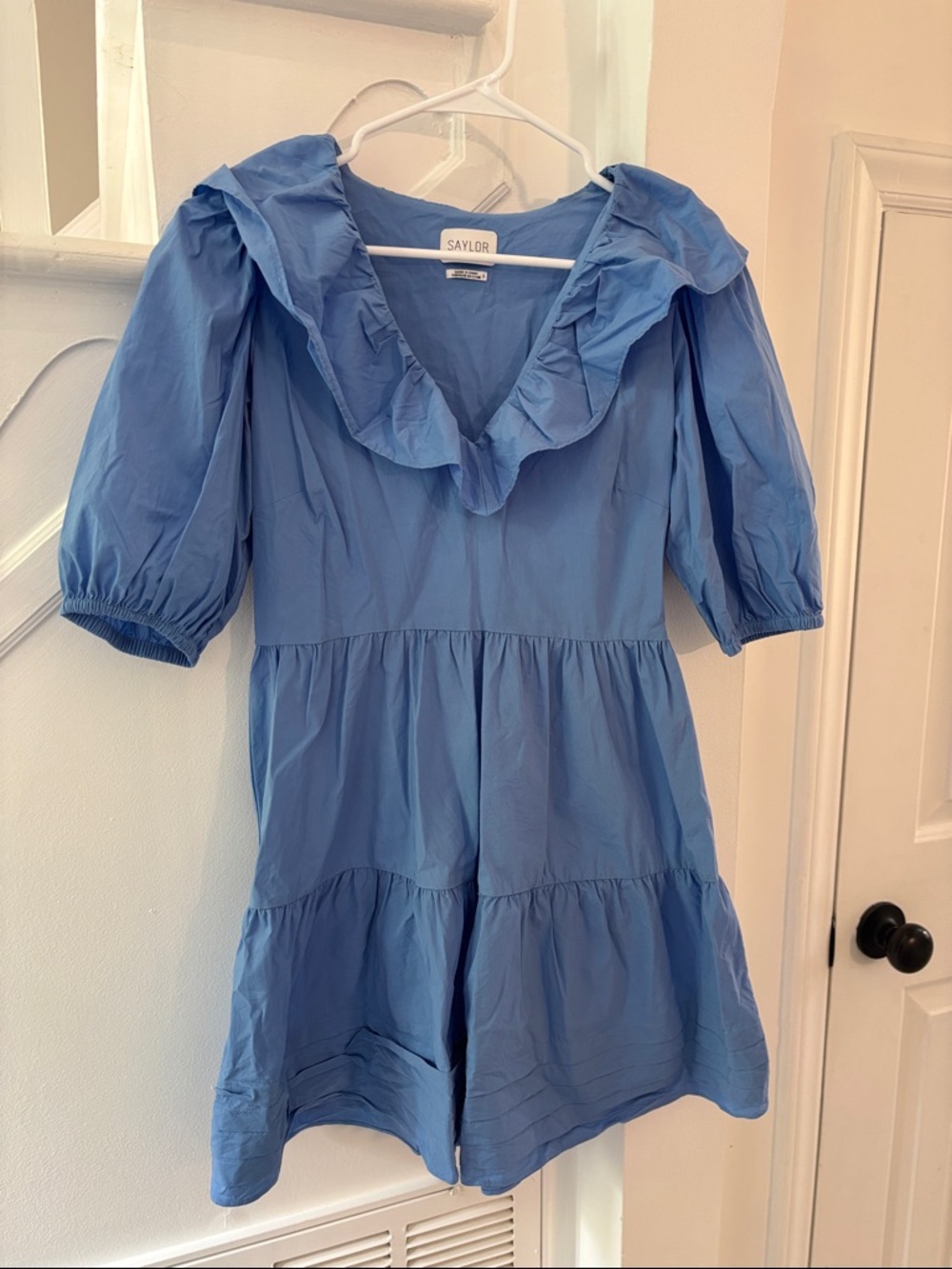 SAYLOR Light Blue Ruffle V-Neck Tiered Dress